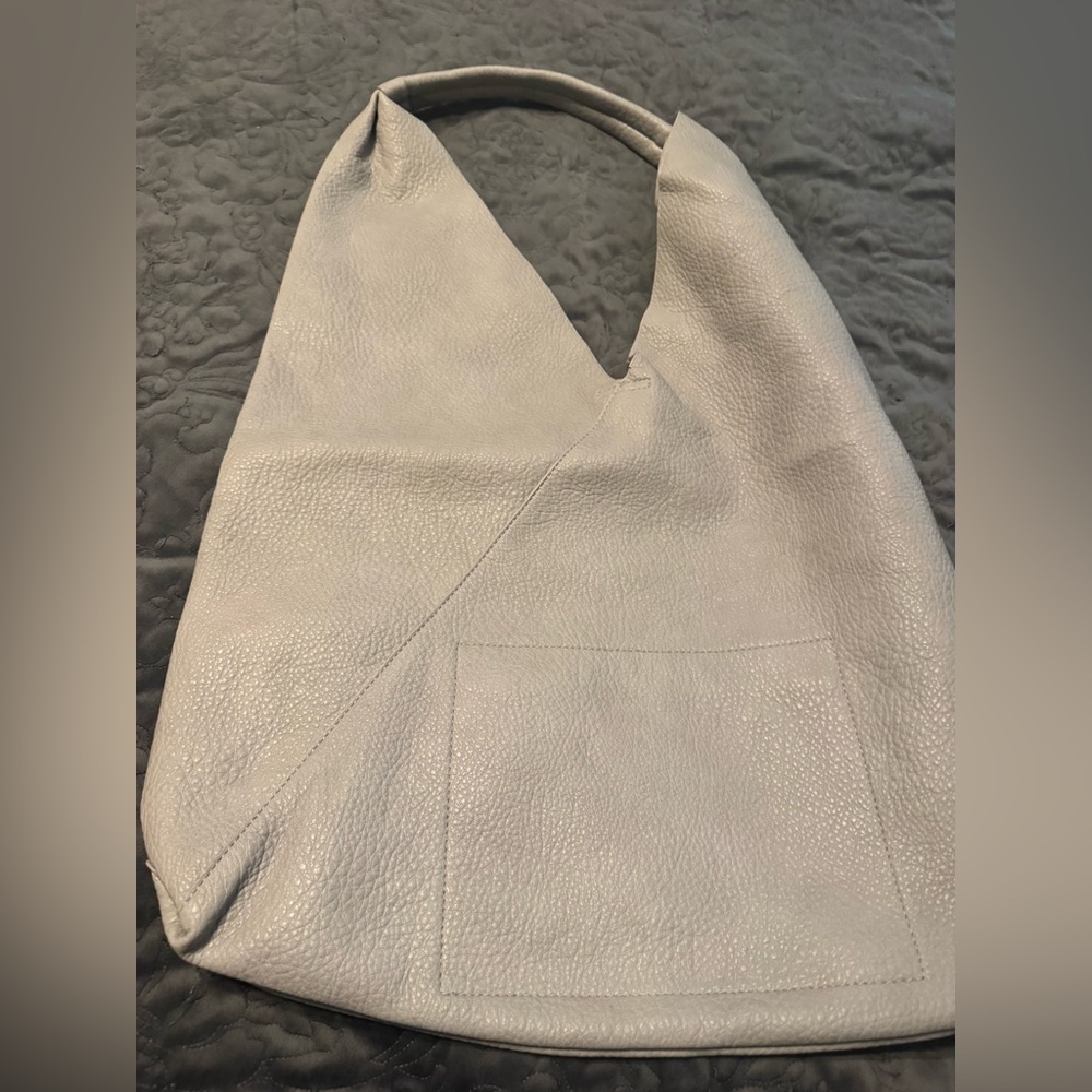 Elegant Gray Leather Hobo Bag - Picture 1 of 4